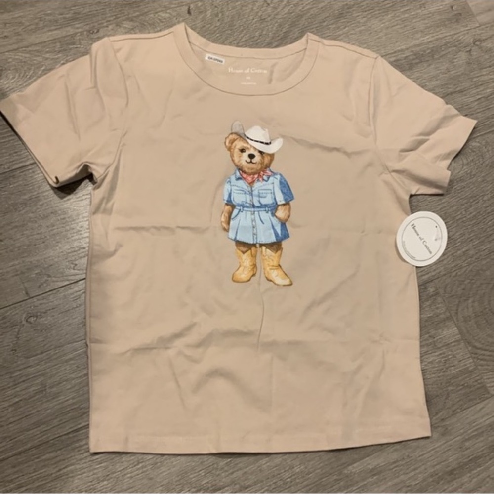 New Adorable Beige Kids T-Shirt with Cowboy Bear Design